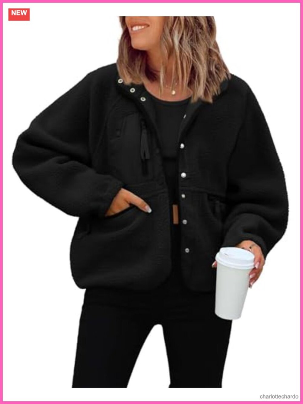 Womens Cropped Fuzzy Fleece Button Down Jacket Oversized Sherpa Coat